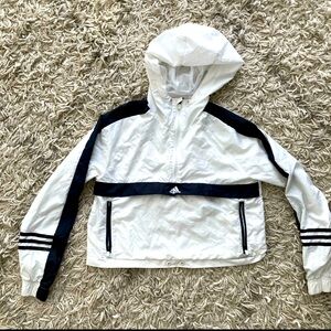 Adidas ladies Gorpcore XS cropped wind breaker lightweight white black half zip